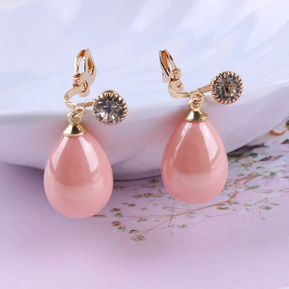 Luxury High Light Spring Resin Waterdrop Clip Earrings