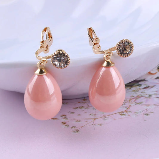 Luxury High Light Spring Resin Waterdrop Clip Earrings