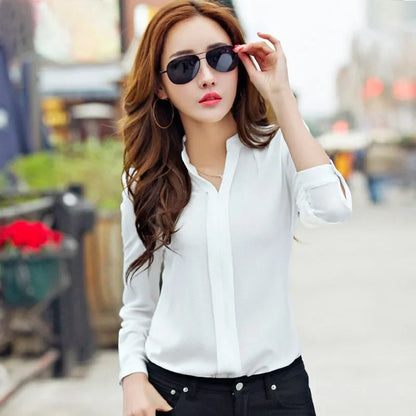 Long Sleeve Slim Chiffon Blouse Office Shirts