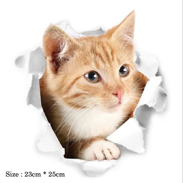 Cute Cats 3D Wall Sticker Hole View