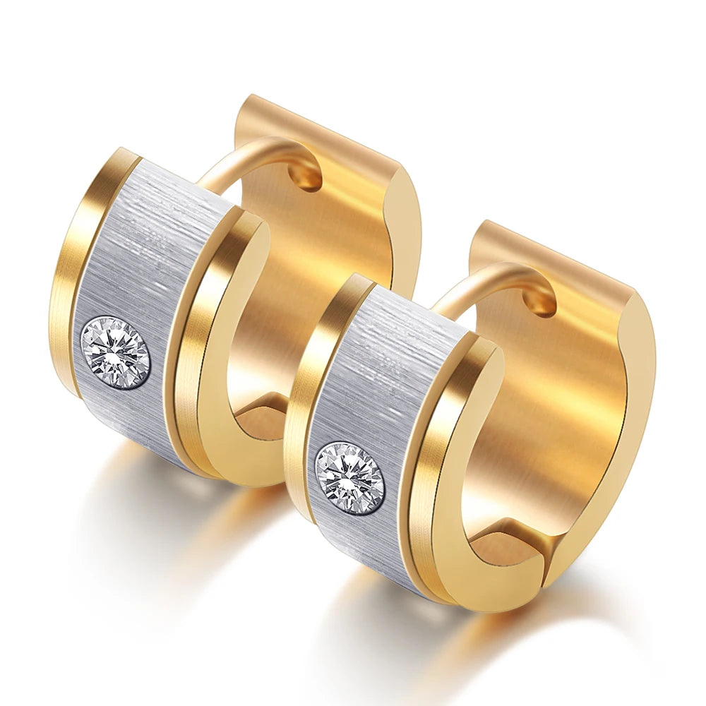 Stainless Steel Zircon Crystal hoop Earrings