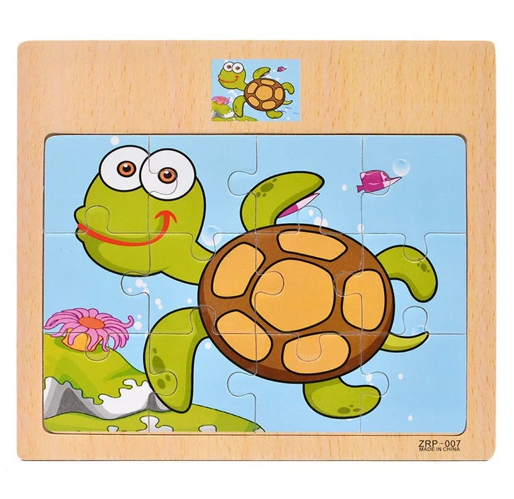 12/9 PCS Puzzles Wooden Kids Baby Wood Cartoon Toys