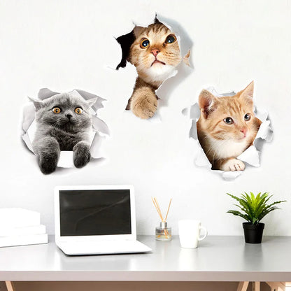 Cute Cats 3D Wall Sticker Hole View