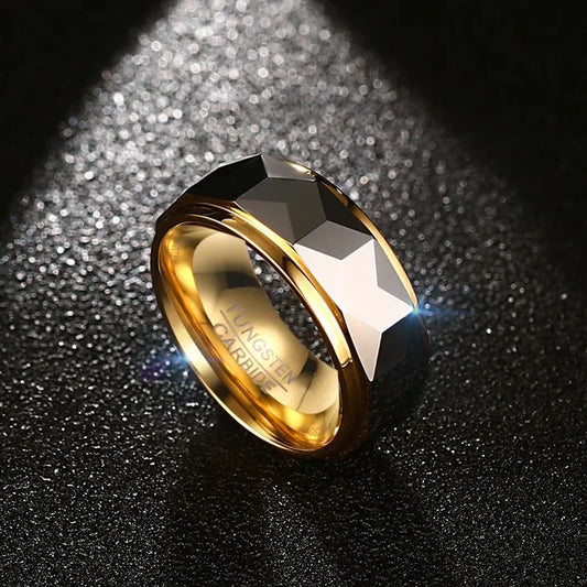 Wide Geometric Tungsten Carbide Wedding Rings