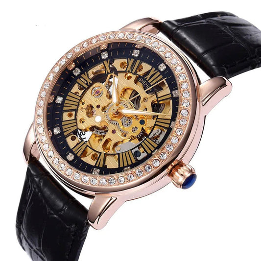 DANA Mechanical Rhinestone Leather Watches