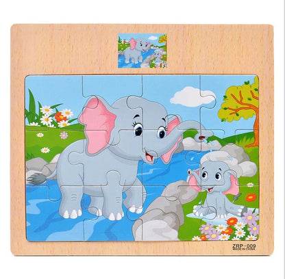 12/9 PCS Puzzles Wooden Kids Baby Wood Cartoon Toys