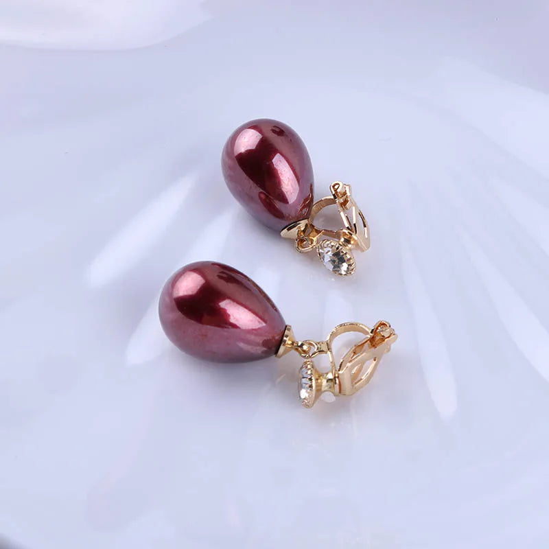 Luxury High Light Spring Resin Waterdrop Clip Earrings