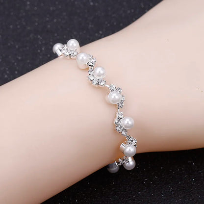 Simulated Pearl Crystal Necklace Jewelry Sets