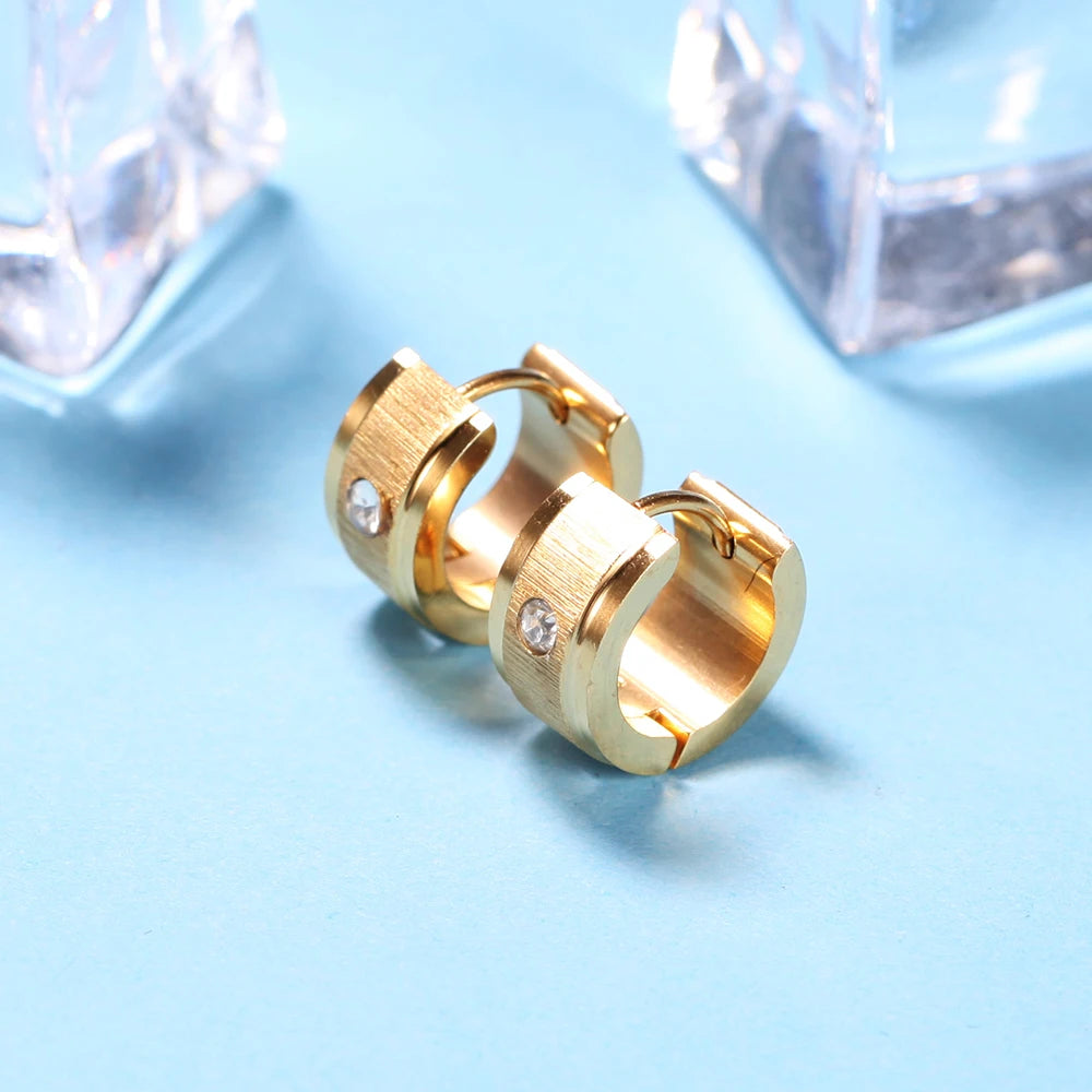 Stainless Steel Zircon Crystal hoop Earrings