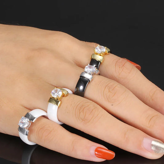 Ceramic Cubic Zirconia Stainless Steel Ring