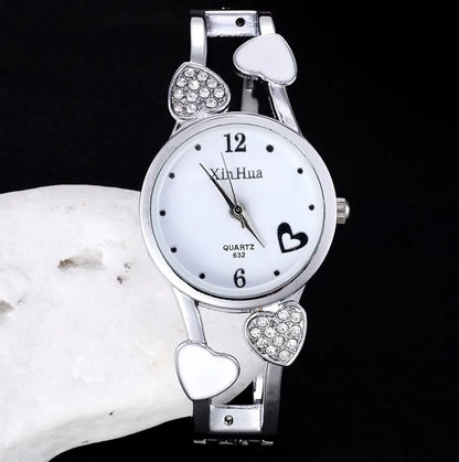 Vintage Heart Quartz Silver Classic Crystal Stainless Steel Luxury Watch