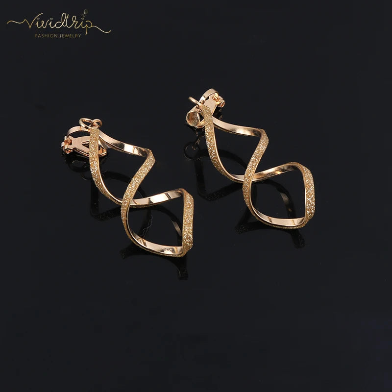 4 Color Geometry Irregular Metal Wave Clip on Earrings