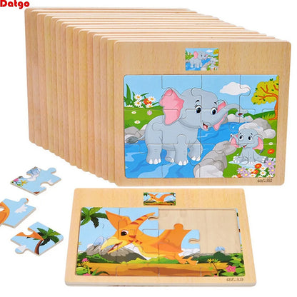 12/9 PCS Puzzles Wooden Kids Baby Wood Cartoon Toys