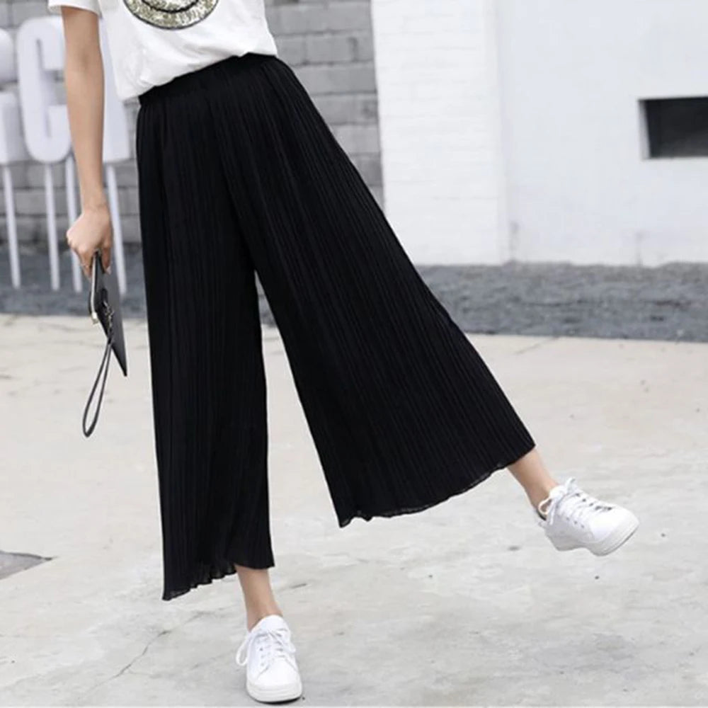 Waist High Pleated Wide Leg  Chiffon Loose Pants