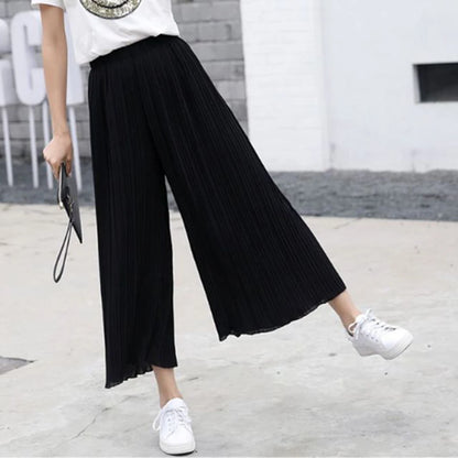 Waist High Pleated Wide Leg  Chiffon Loose Pants