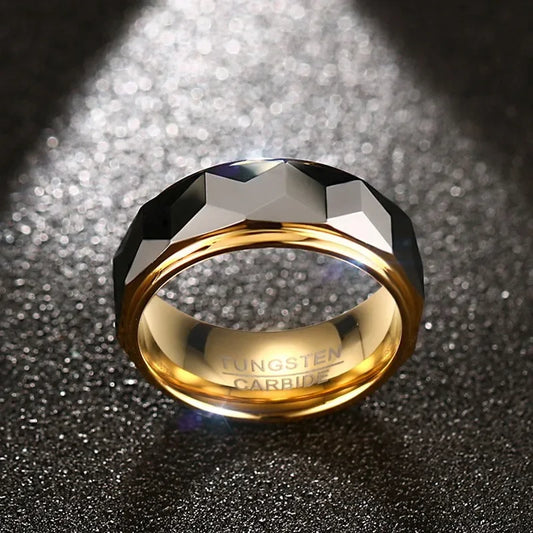 Wide Geometric Tungsten Carbide Wedding Rings