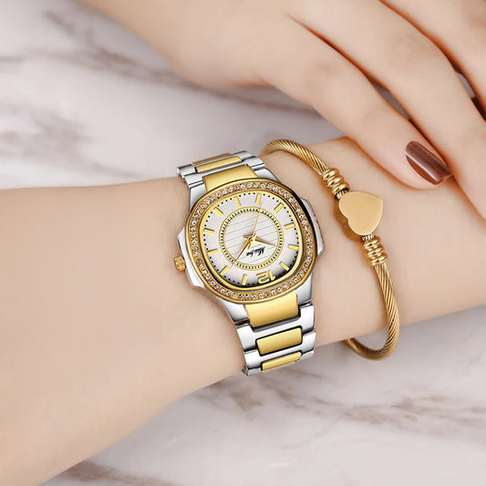 Luxury Quartz Diamond Gold Watch