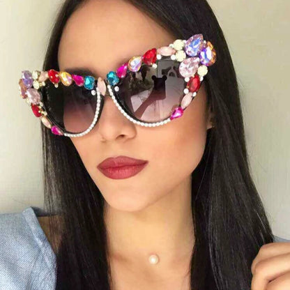 Cat eys Oversized Luxury Crystal Retro Sunglasses