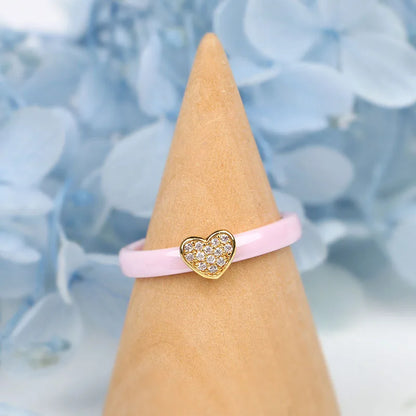 DANA Pink Ceramic Gold Heart Crystal Ring