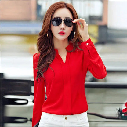 Long Sleeve Slim Chiffon Blouse Office Shirts
