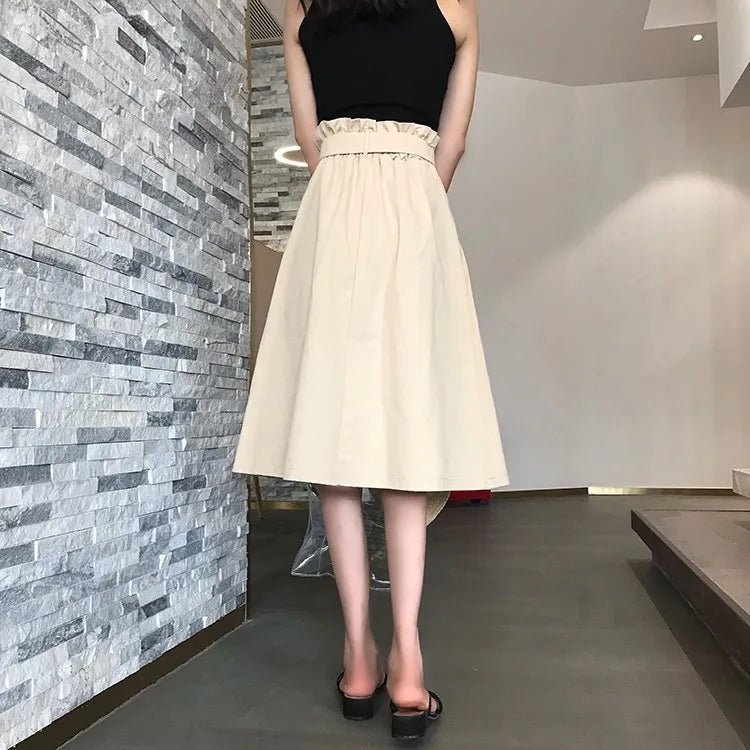 Falda midi coreana elegante de talle alto