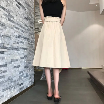 Falda midi coreana elegante de talle alto