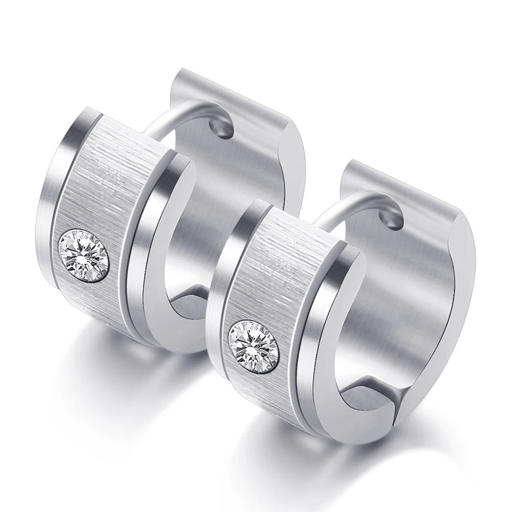Stainless Steel Zircon Crystal hoop Earrings