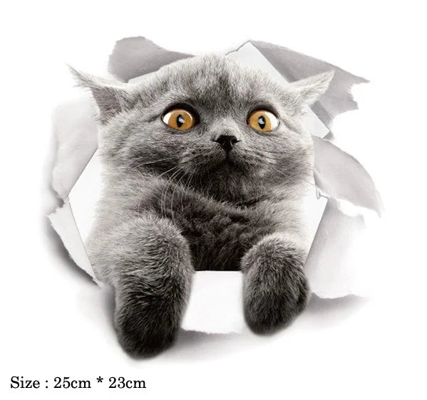 Cute Cats 3D Wall Sticker Hole View
