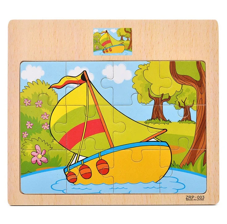 12/9 PCS Puzzles Wooden Kids Baby Wood Cartoon Toys