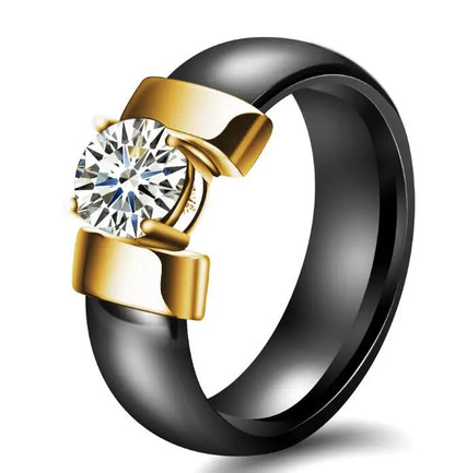Ceramic Cubic Zirconia Stainless Steel Ring
