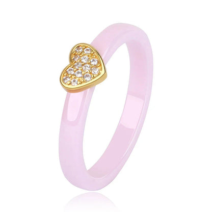 DANA Pink Ceramic Gold Heart Crystal Ring
