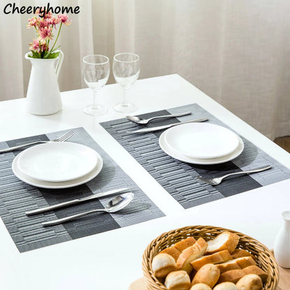 4PCS/SET Placemats PVC Table Mat Weave Stripe Pads