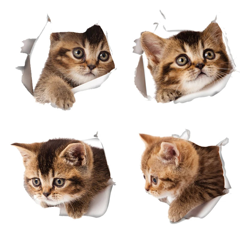 Cute Cats 3D Wall Sticker Hole View
