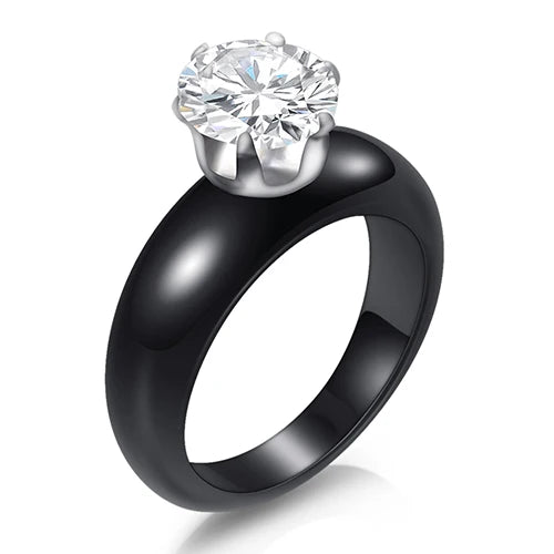 Black White Colorful Ceramic With Big Crystal Ring