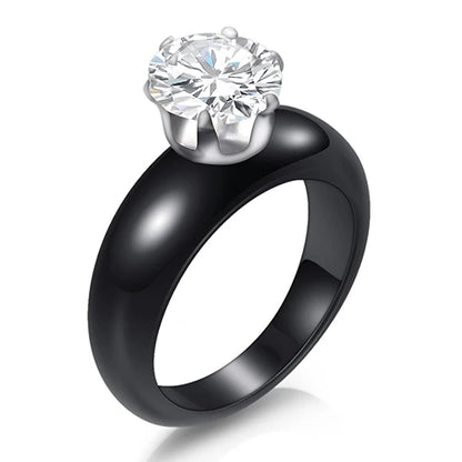 Black White Colorful Ceramic With Big Crystal Ring