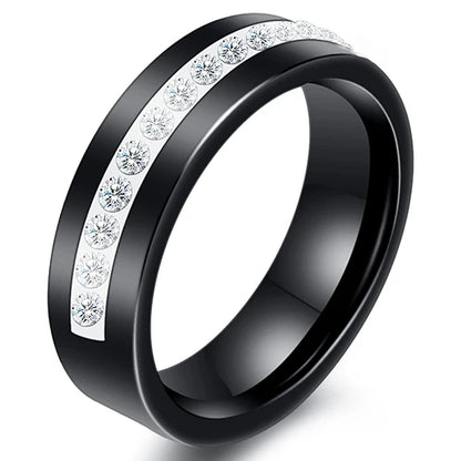 Black White Colorful Ceramic With Big Crystal Ring