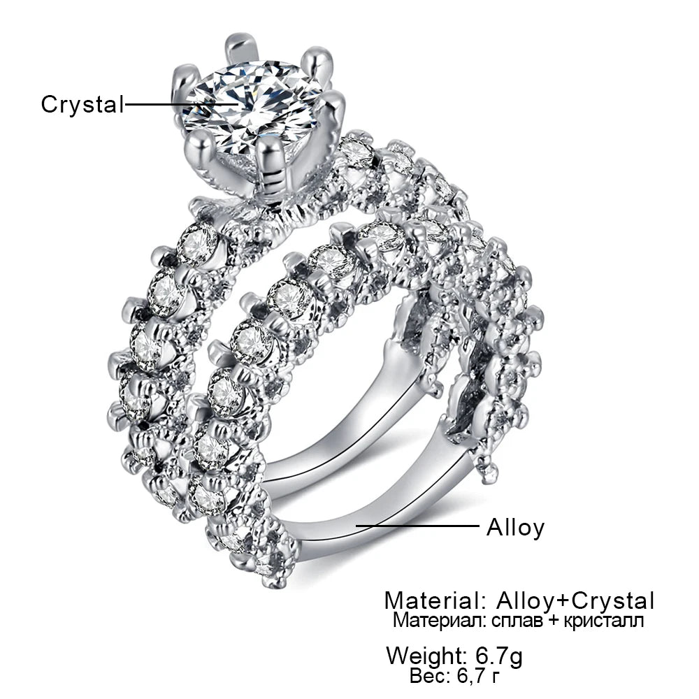 Elegant Zircon Silver Wedding Ring Set f