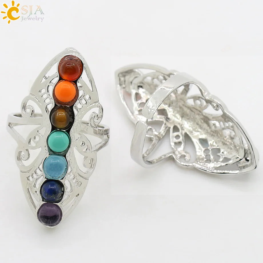 7 Chakra Stone Bead Finger Meditation Healing Point Yoga Ring