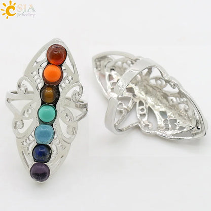7 Chakra Stone Bead Finger Meditation Healing Point Yoga Ring