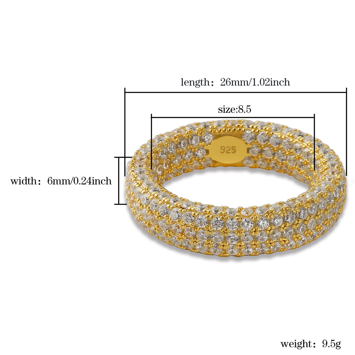 925 Sterling Silver Stamp Full Iced Out Cubic Zirconia Rings
