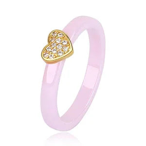 DANA Pink Ceramic Gold Heart Crystal Ring