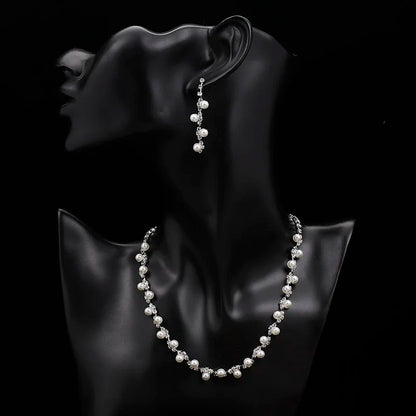 Simulated Pearl Crystal Necklace Jewelry Sets