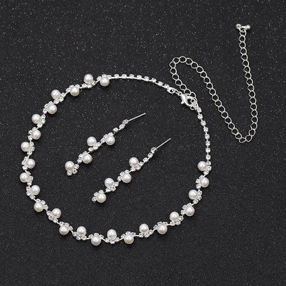 Simulated Pearl Crystal Necklace Jewelry Sets
