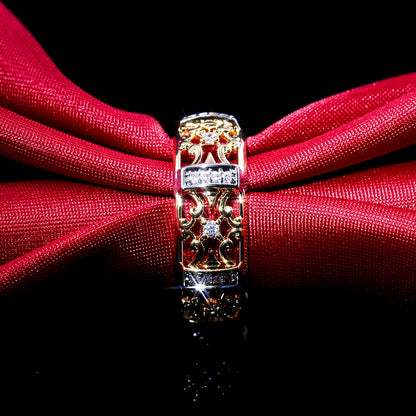 Huitan Strength Gold Band Geometric Cubic Zircon Stone Ring