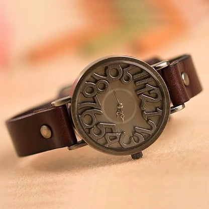 Vintage Digital Hollow Genuine Cow Leather Strap Watches