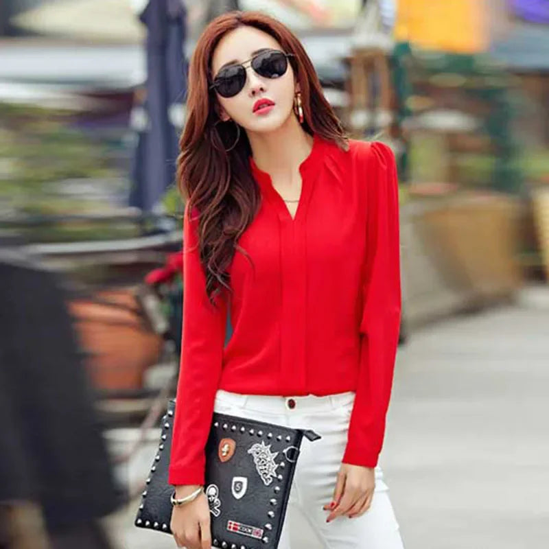 Long Sleeve Slim Chiffon Blouse Office Shirts