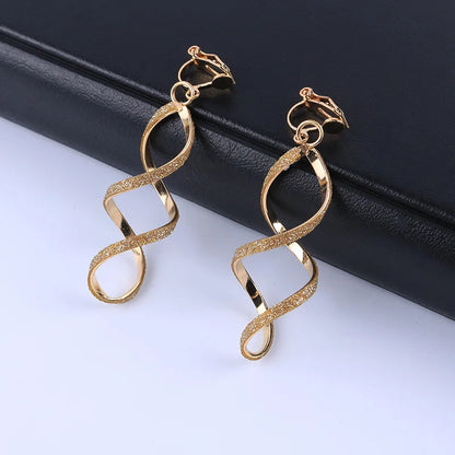 4 Color Geometry Irregular Metal Wave Clip on Earrings