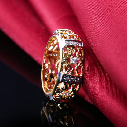 Huitan Strength Gold Band Geometric Cubic Zircon Stone Ring
