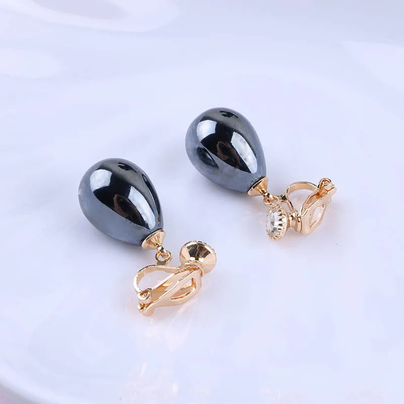 Luxury High Light Spring Resin Waterdrop Clip Earrings