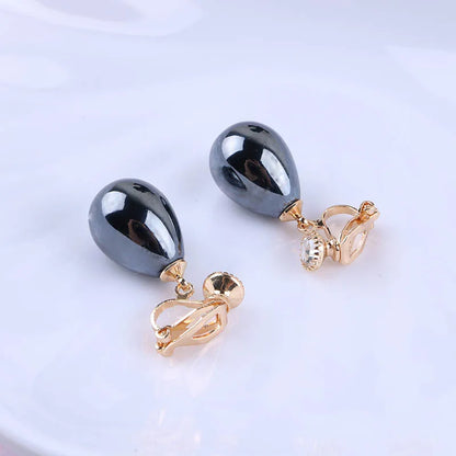 Luxury High Light Spring Resin Waterdrop Clip Earrings
